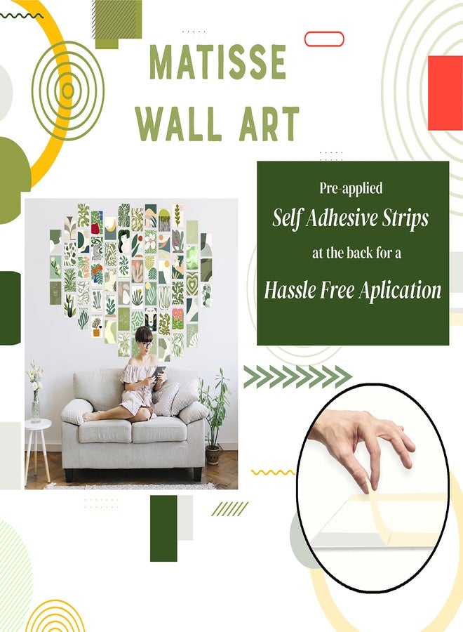 rousrie Paper (Pack Of 63 Cute Aesthetic Wall Collage Kit For Room Wall Decor, Peel And Stick Posters For Decoration 6 Inch By 4 Inch (Green) - Image 3